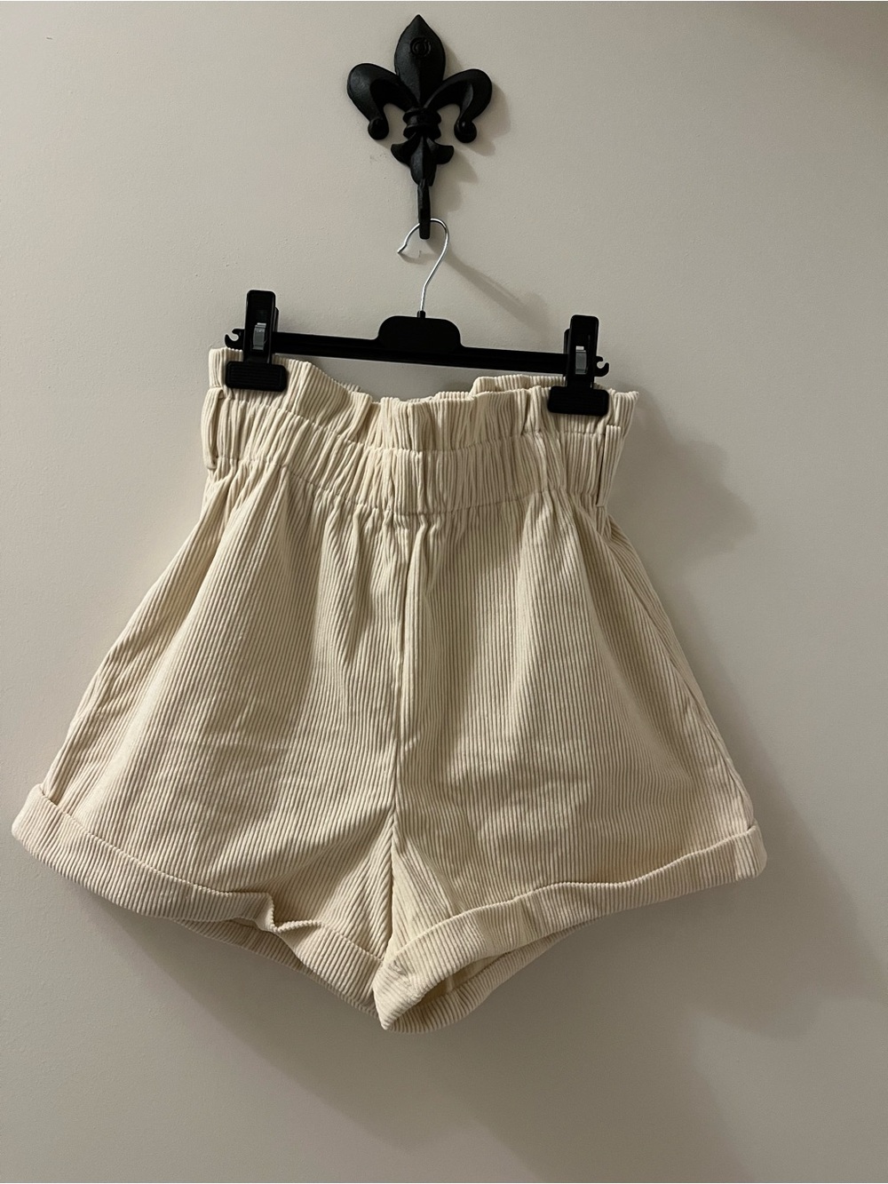 SHEIN Cream High-Waist Paperbag Corduroy Shorts